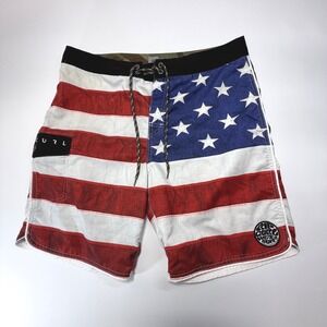 Rip Curl American Flag Board Shorts USA Stars Stripes Swim Trunks Size 34